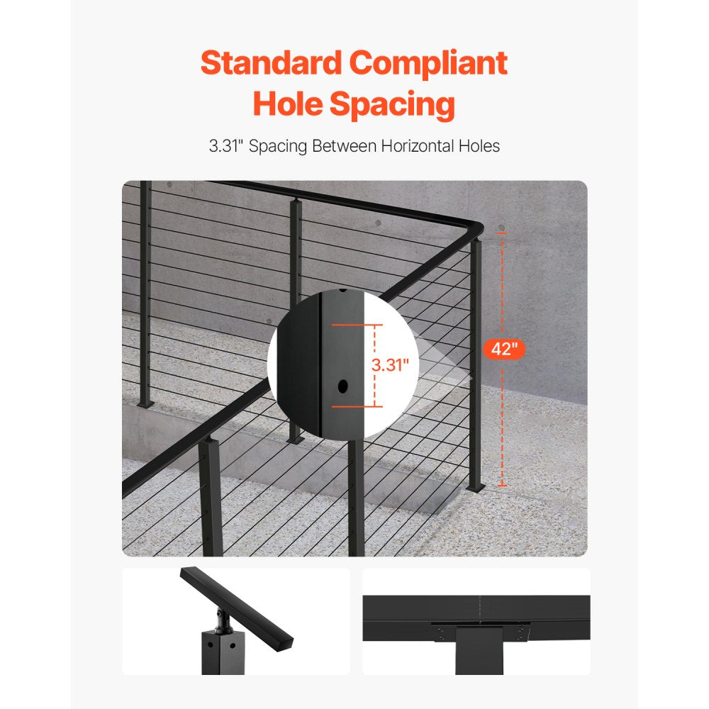 HR-007 - 42" Corner Cable Railing Post, Durable SUS304 Stainless Steel