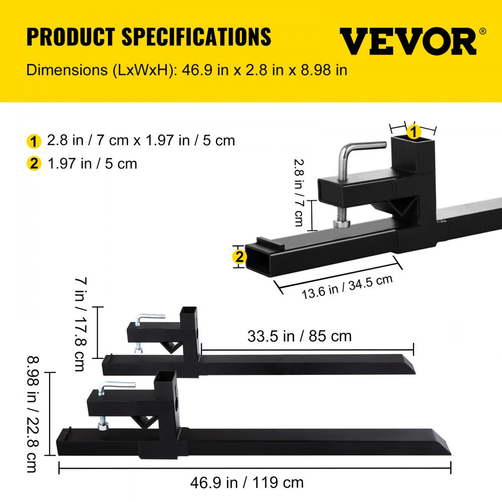 UN-C-2000LB - Heavy-Duty 46.9" Clamp-On Forks for 2000 lbs Capacity