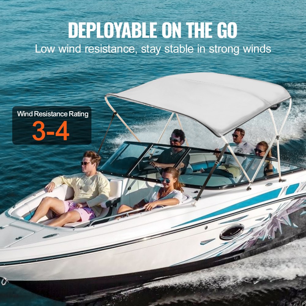 3 Bow 6'L × 46" H × 61" - 66" W - Durable 900D Polyester Bimini Top