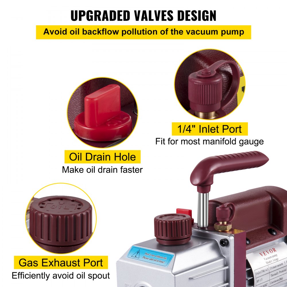 RS-1 - Lightweight 4.5CFM VEVOR Vacuum Pump for HVAC & Auto Maintenance