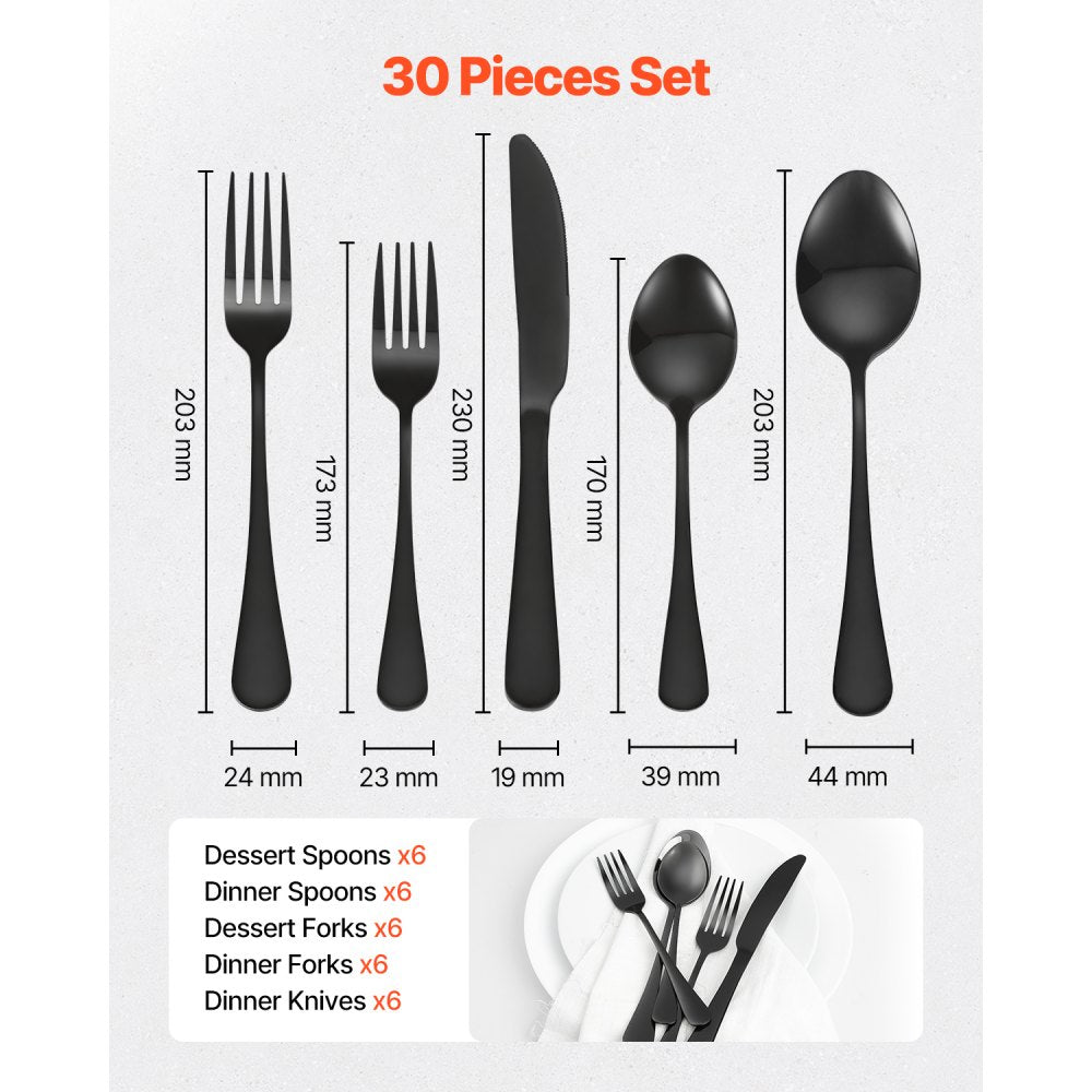 1010-30P-B - Elegant 30-Piece Stainless Steel Flatware Set for 6