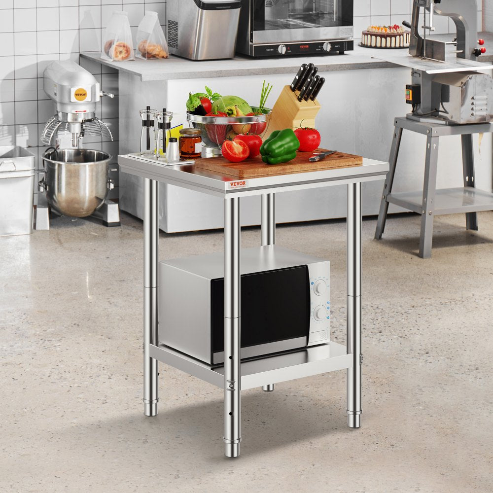 GZT60*60*80 - 24" Stainless Steel Prep Table with Adjustable Shelves and 700 lbs Capacity