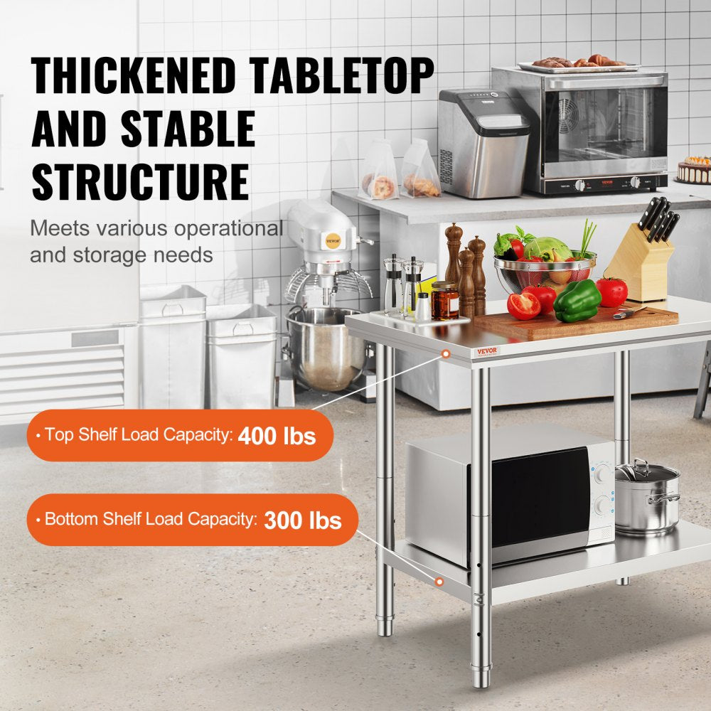 GZT90X60J - 700 lbs Stainless Steel Prep Table with Adjustable Features