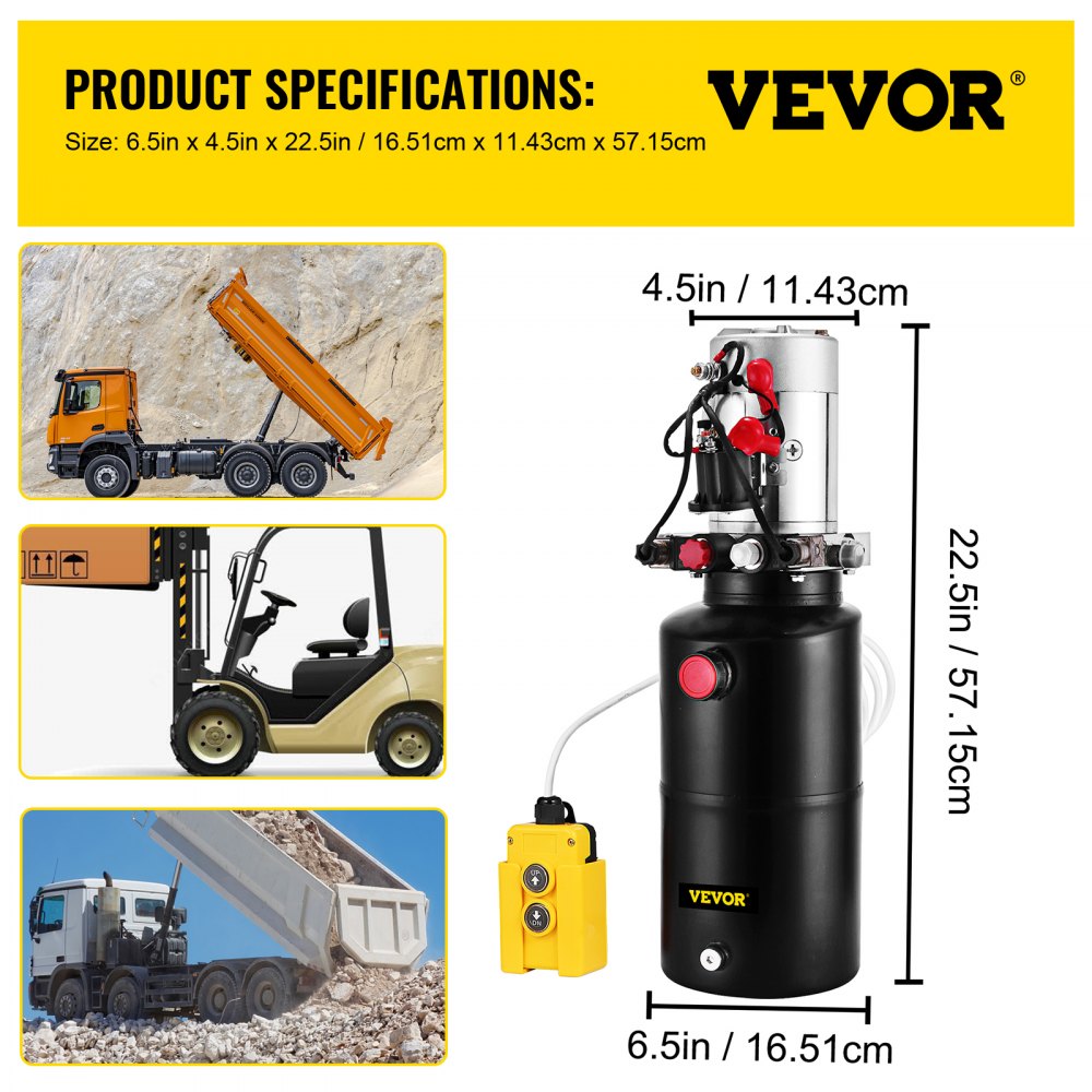 010477816368 - 8 Quart Double Acting 12V Hydraulic Pump for Versatile Lifting