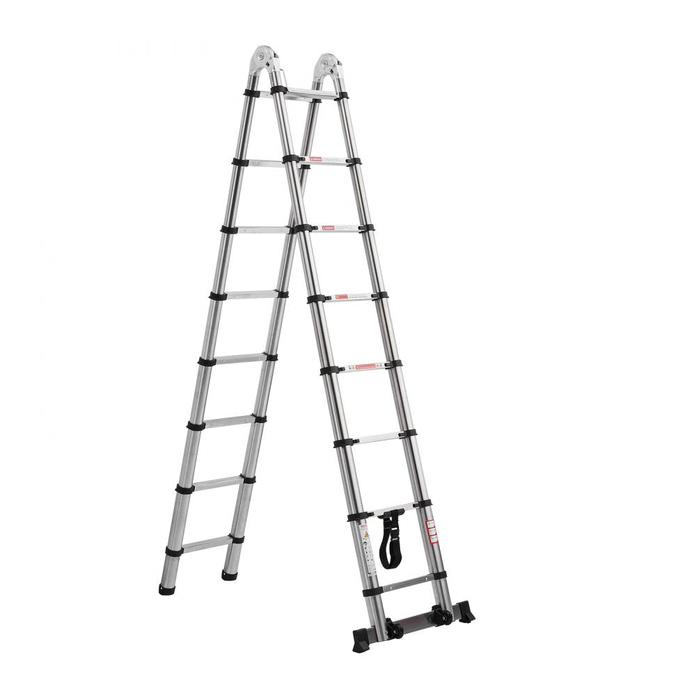 MF-STL500A - 16.5ft Portable Stainless Steel A-Frame Ladder with 330 lbs Capacity