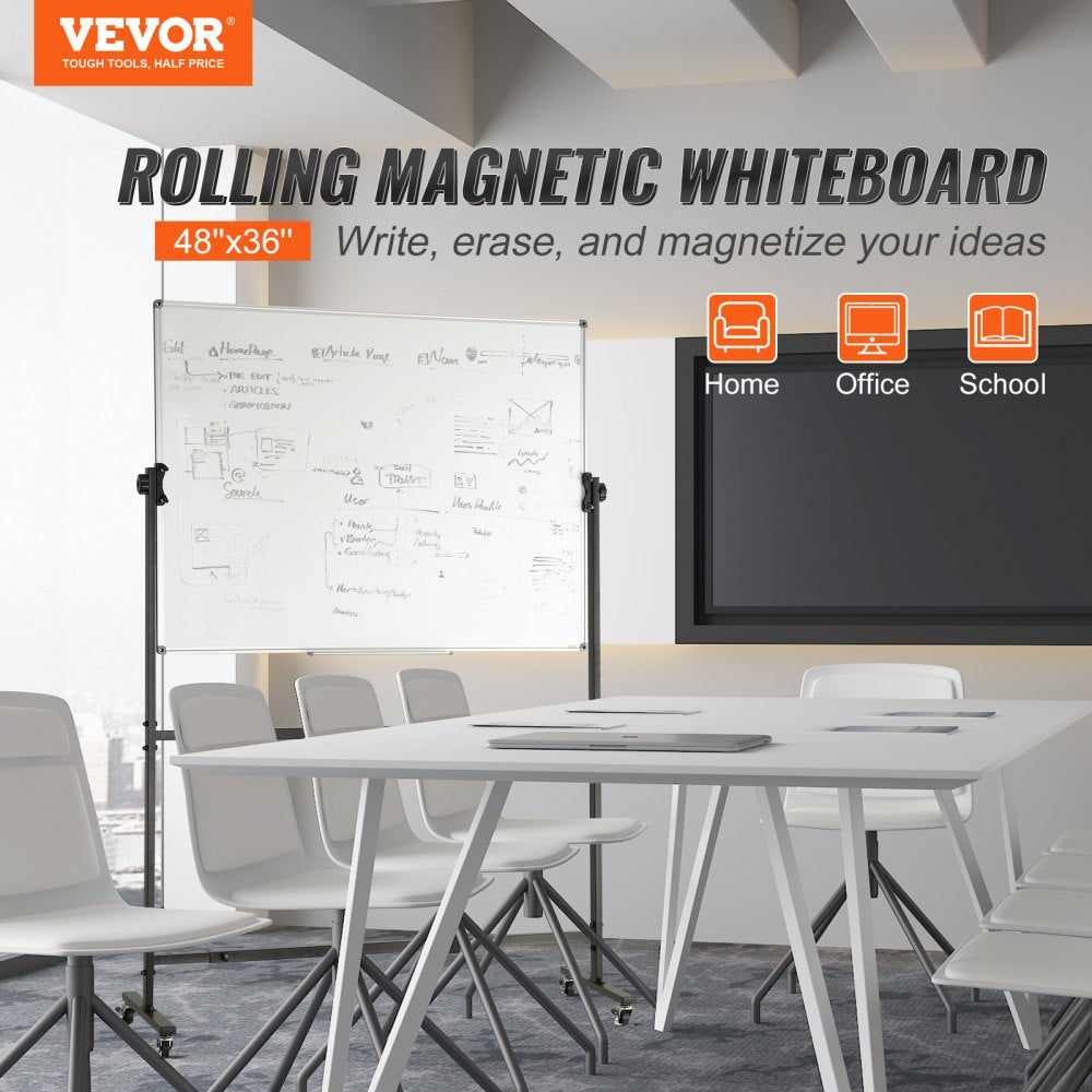 010566983686 - Double-Sided 48x36 Rolling Magnetic Whiteboard for Office & School