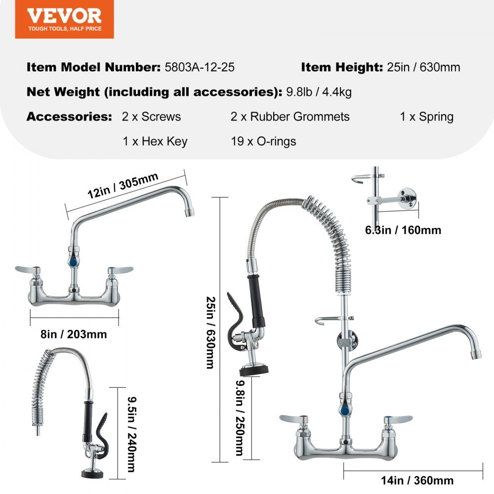5803A-12-25 - Durable Brass Commercial Faucet with Pre-Rinse Sprayer