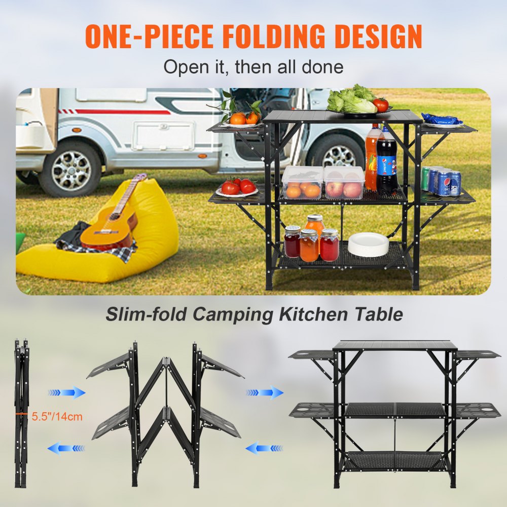 010449755615 - Lightweight Foldable Camping Kitchen Table with 88 lbs Capacity