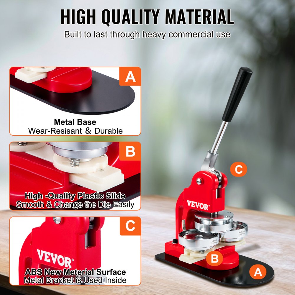 BJS-75-RD-01 - Durable 3" Button Maker with Ergonomic Handle & Complete Kit