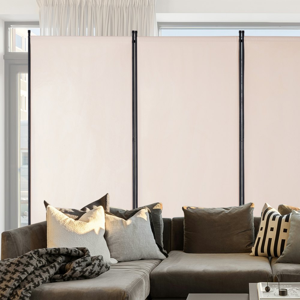 PFTSTGMS06 - 34" x 102.4" Beige Oxford Room Divider with Privacy Features