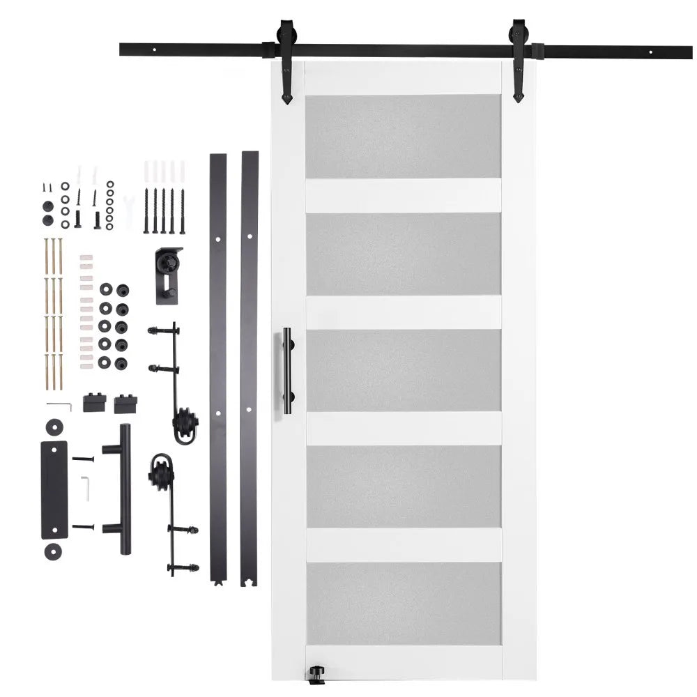 36BL - Durable Spruce Barn Door Kit with Frosted Glass, 36" x 84"