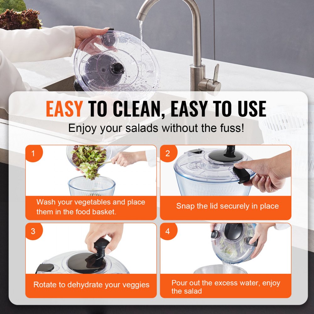 TF901T - 4.5L Glass Salad Spinner with BPA-Free Components