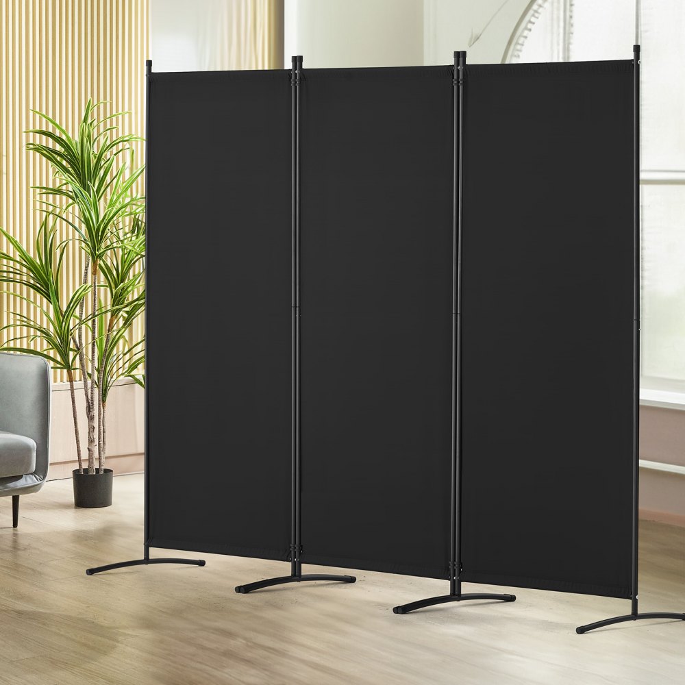 PFTSTGHS07 - 3-Panel Adjustable Room Divider, 89.8x72.4 in, Black Polyester