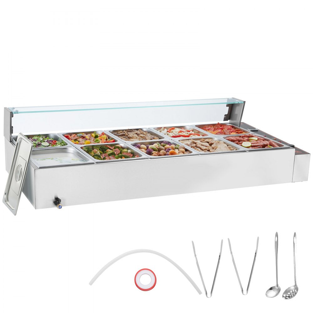 SC-TC-2110-B - 10-Pan Stainless Steel Food Warmer with Glass Shield