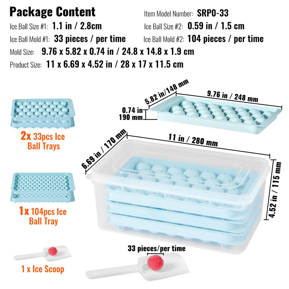 SRP0-33 - VEVOR Round Ice Ball Maker Set for 170 Ice Balls