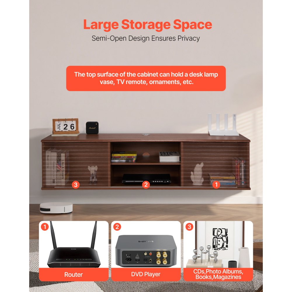 SHSHDSG1118 - Stylish 60" Floating TV Stand with Adjustable Storage Solutions