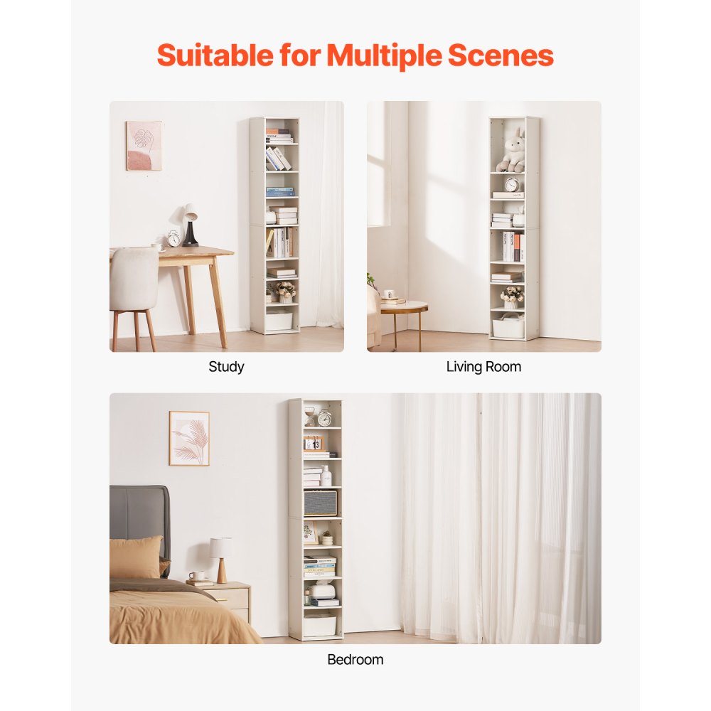 GS8-Z - 8-Tier Adjustable Bookcase, 0.6in Thick Shelves, Stylish & Sturdy