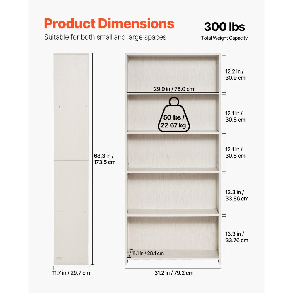 GS5-K - 5-Tier 68.3" Corner Bookshelf for Stylish Storage