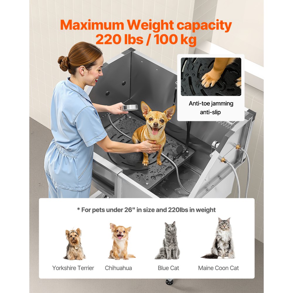 K2E01001 - Stainless Steel Dog Grooming Tub with Seamless Design & Safety Edges