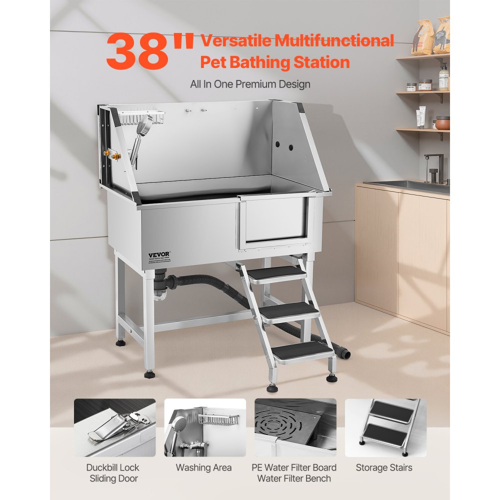 K2E01002 - Stainless Steel Pet Grooming Bath Tub with Non-Leak Design