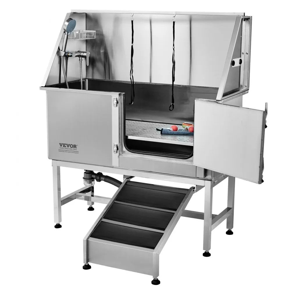 K1E01020 - 50" Stainless Steel Dog Grooming Tub with Ramp & Accessories