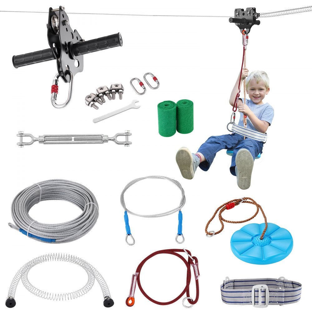HL-80ft-002 - 80ft Zipline Kit for Kids & Adults with Safety Harness