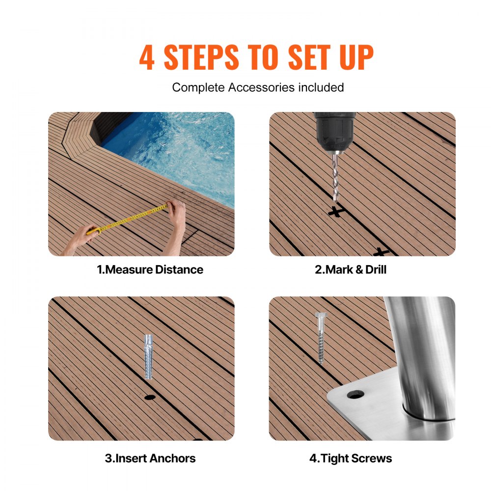 B-4836 - Premium Stainless Steel Pool Handrail with Non-Slip Grips