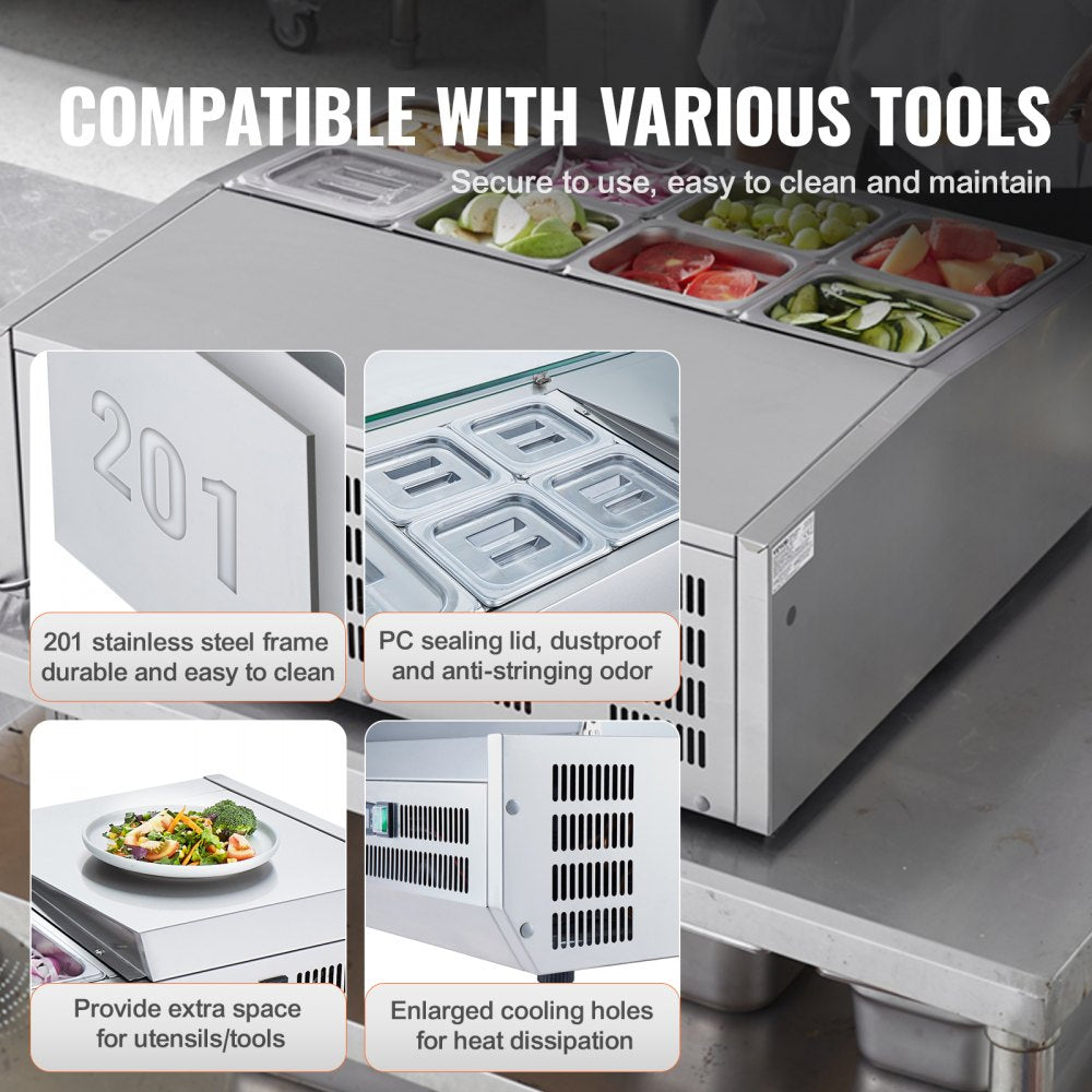 E27TW-G - Compact Refrigerated Prep Station with 8 Pans, 35-46°F