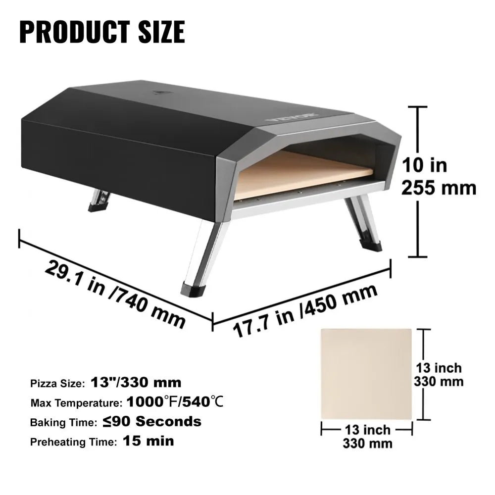GB-GO13A - Portable 13-Inch Gas Pizza Oven, 1000°F in 15 Minutes
