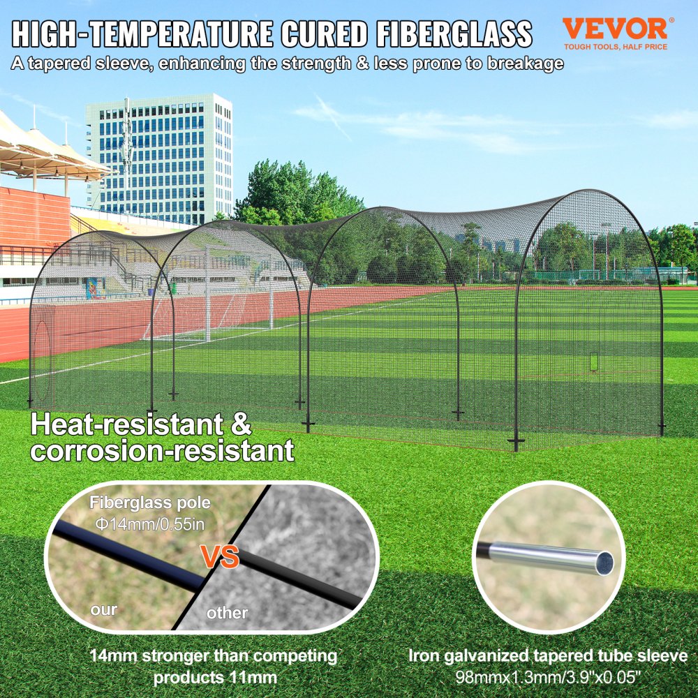 YC-DJL-40*12*12ft - 40FT Durable Baseball Batting Cage with Removable Door