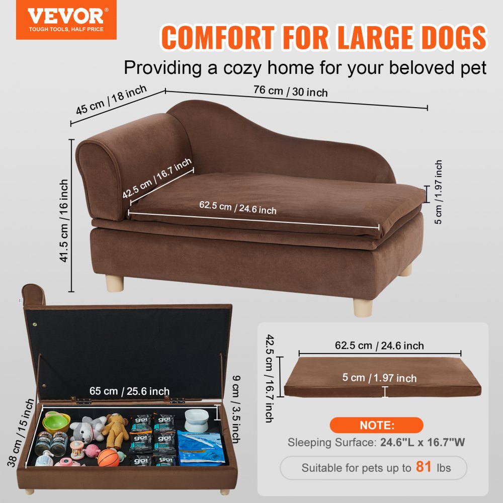 SF-1544S-8 - 30"x18"x16" Plush Dog Couch for Medium Pets