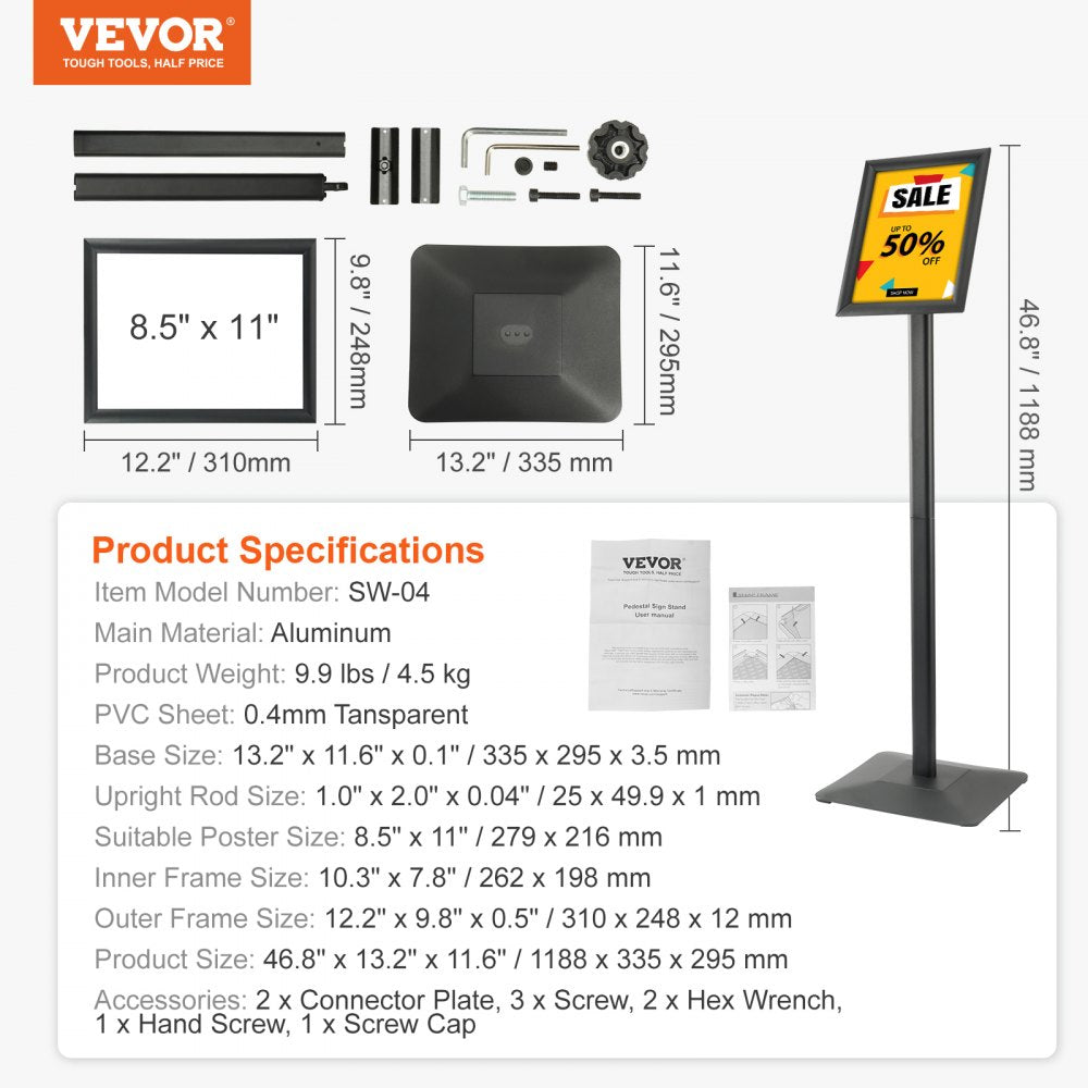 SW-04 - Durable Aluminum Sign Holder, 8.5" x 11", Adjustable Angle Display