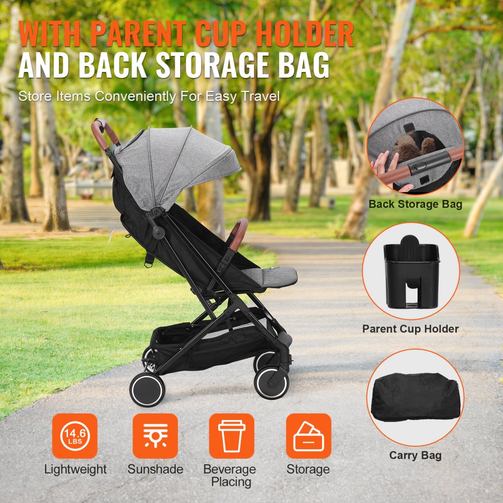 C628 - Adjustable Dark Grey Baby Stroller, Newborn to Toddler