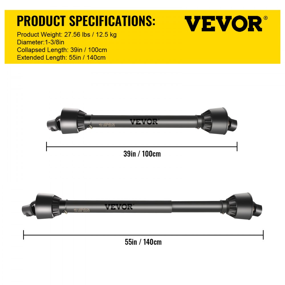 T4-BⅢP*1000mm*4.05.05B*4.05.A35 - Durable Steel PTO Shaft, 6-Spline, Adjustable Length