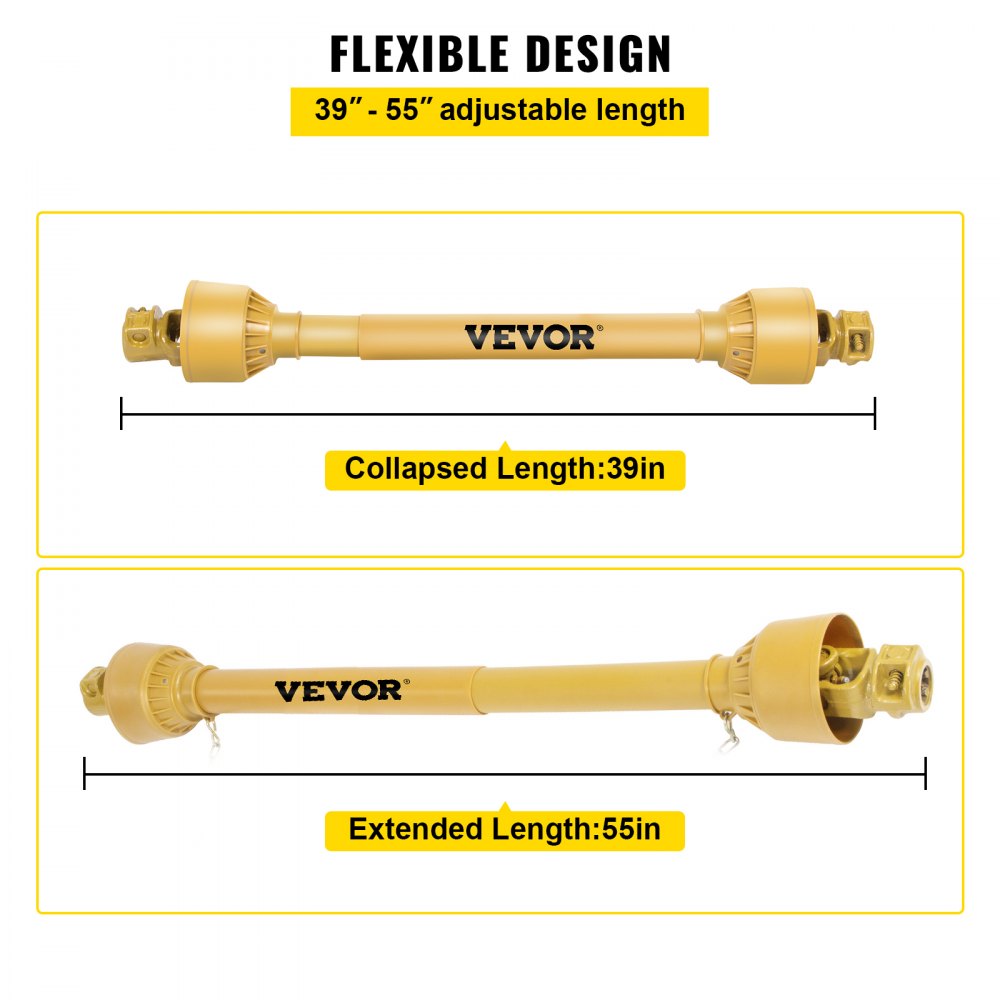 T4-YⅢP*1000mm*4.05.05B*4.05.05B - 1-3/8" Steel PTO Drive Shaft, 39"-55" Adjustable Length