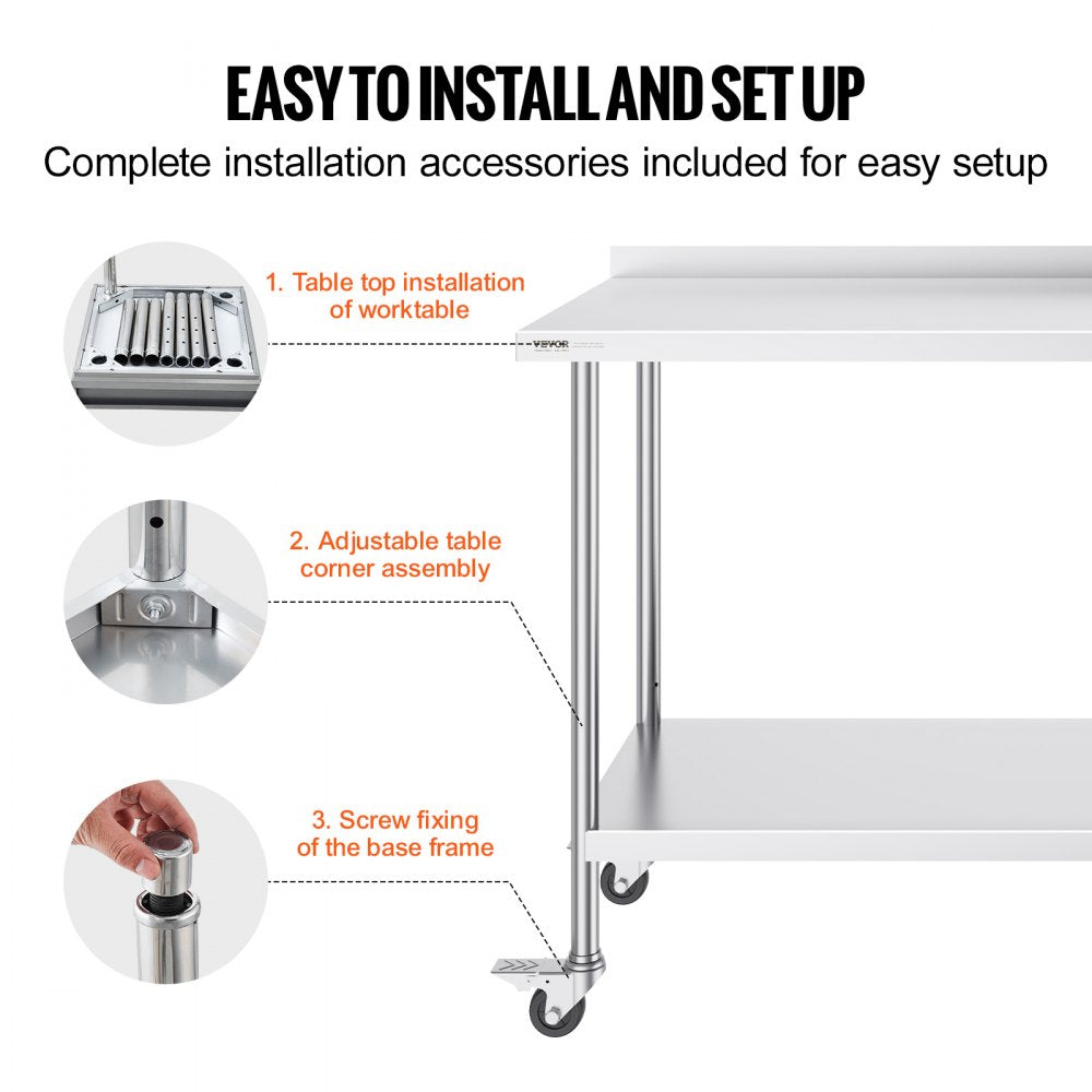 HETG-24*60-L - 24"x60" Adjustable Height Stainless Steel Work Table