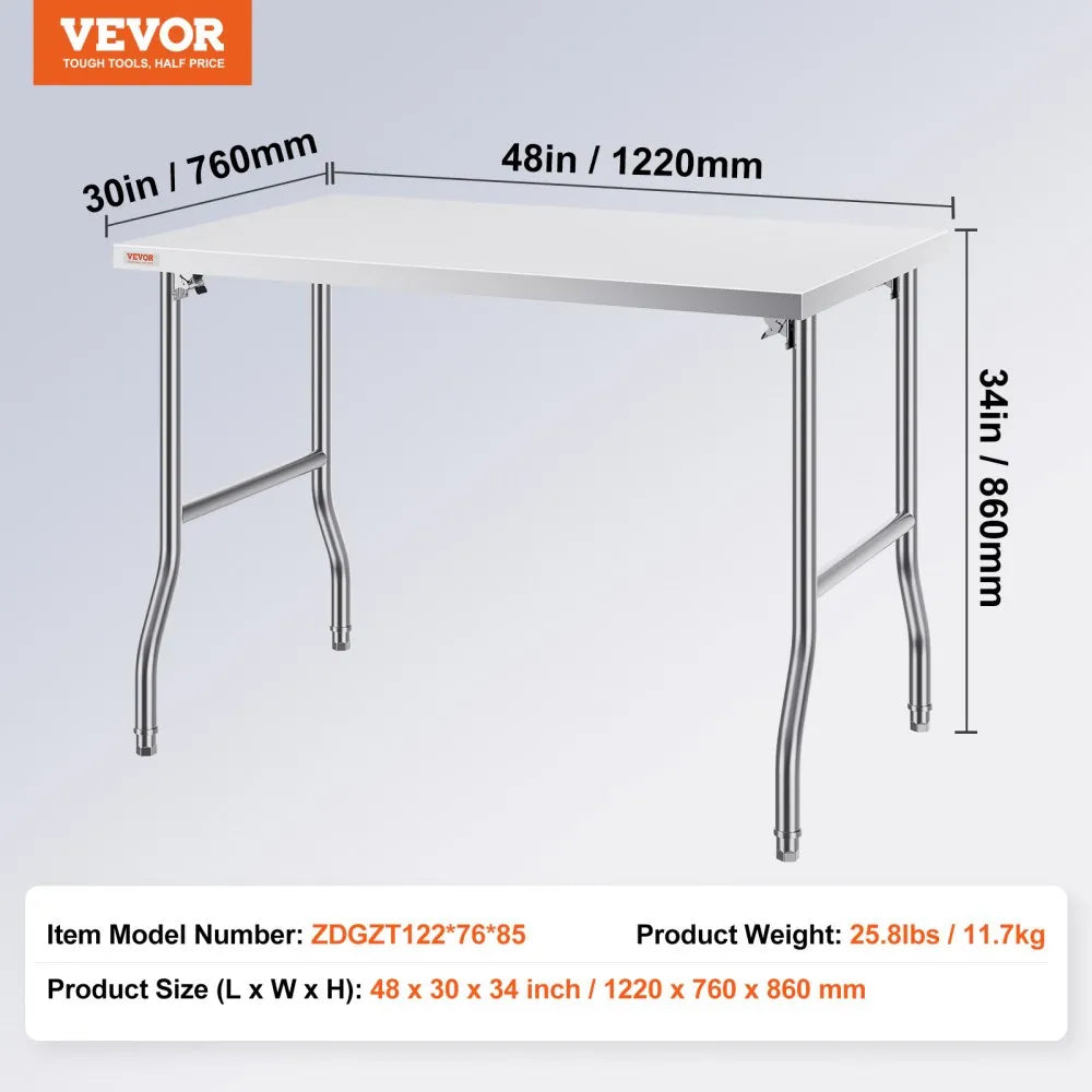 ZDGZT122*76*85 - Heavy-Duty 48x30 Inch Stainless Steel Folding Prep Table