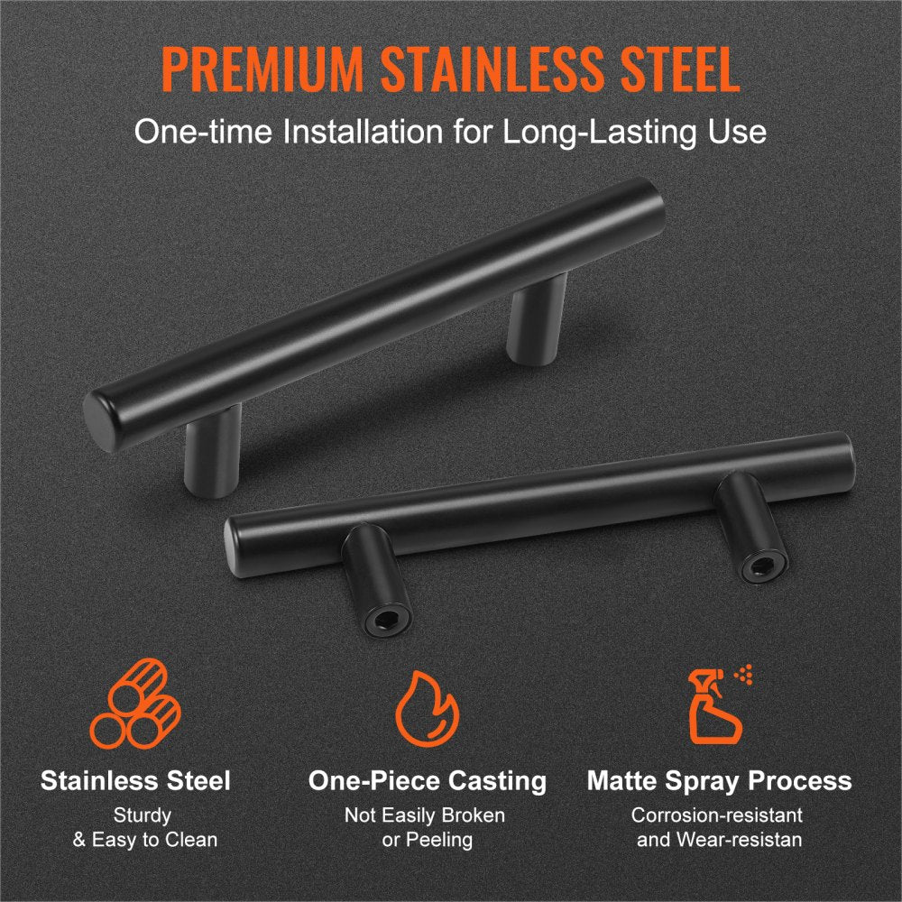 6000-76mm-black - 3in Matte Black Stainless Steel Cabinet Handles, Easy Install