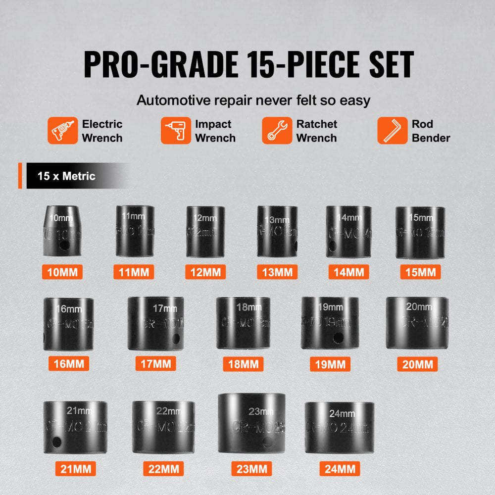 XL3070 - 15-Piece Ultra-Short Impact Socket Set in Durable Toolbox