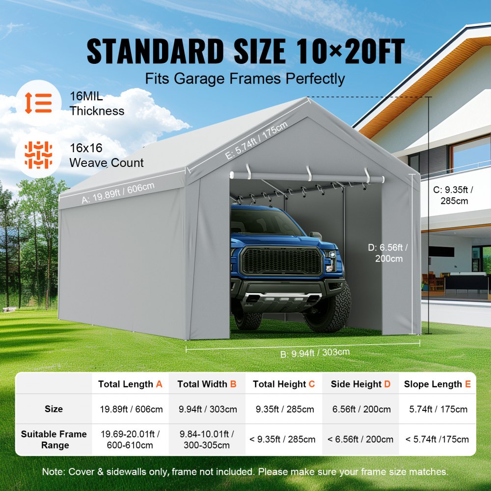 SXYQCPBHDC10X20 - 10x20 ft Heavy-Duty Canopy Cover for Carports