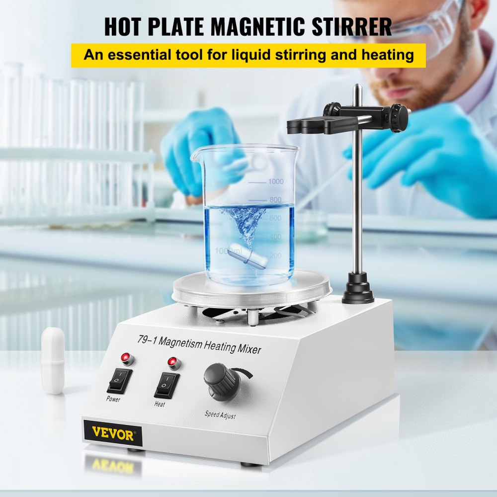 010458672575 - 1L Magnetic Stirrer with 1600 RPM, Stainless Steel Hot Plate