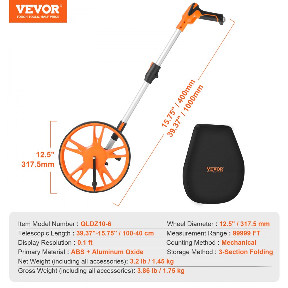 QLDZ10-6 - Lightweight 12.5" Measuring Wheel with Adjustable Handle