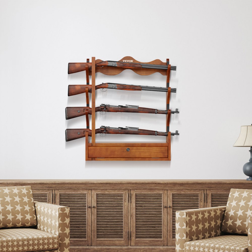 WZ001 - Solid Wood Gun Rack for 4 Rifles, 33.1" x 24" x 5.5"