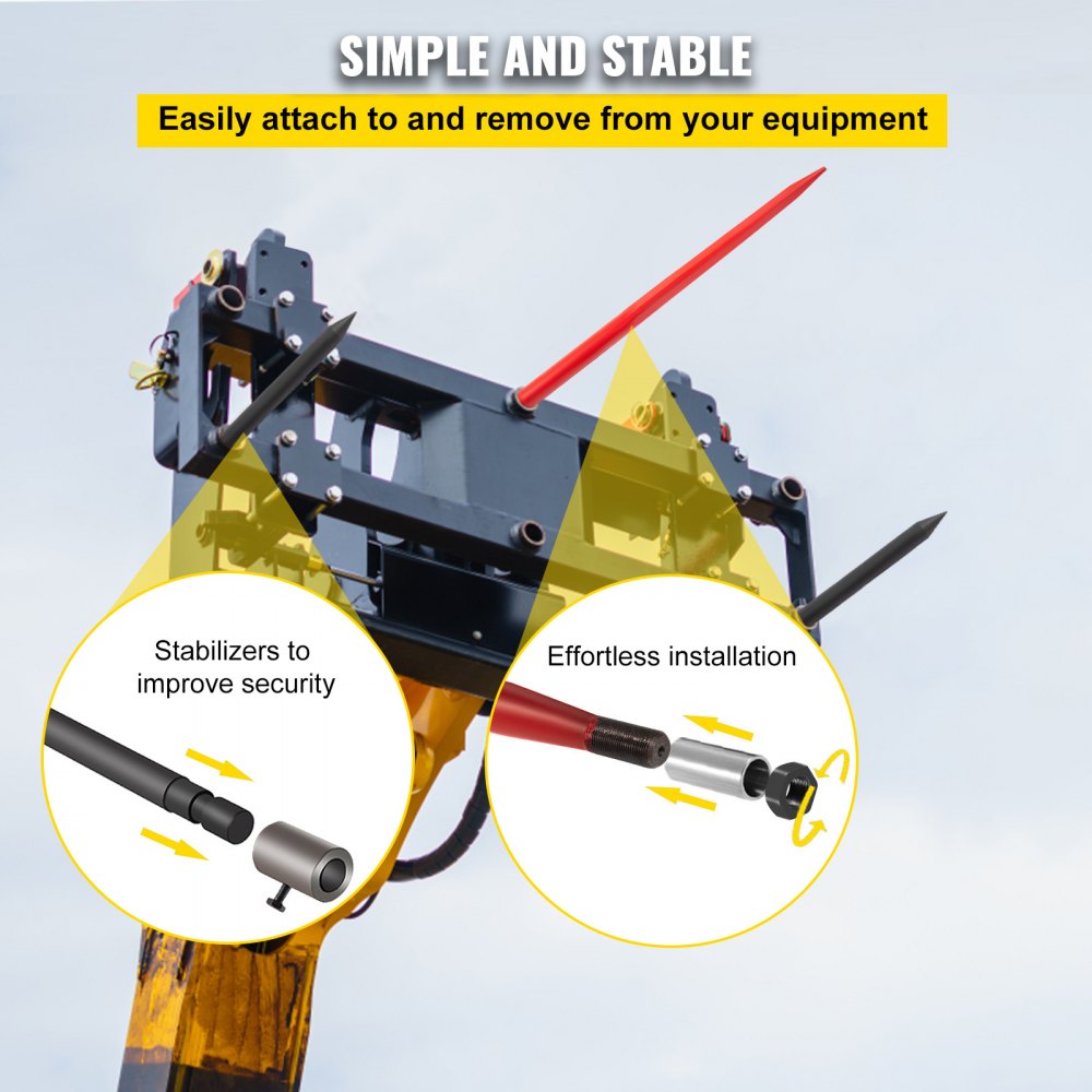 010322772467 - 49" Durable Hay Bale Spear with 3000 lbs Capacity