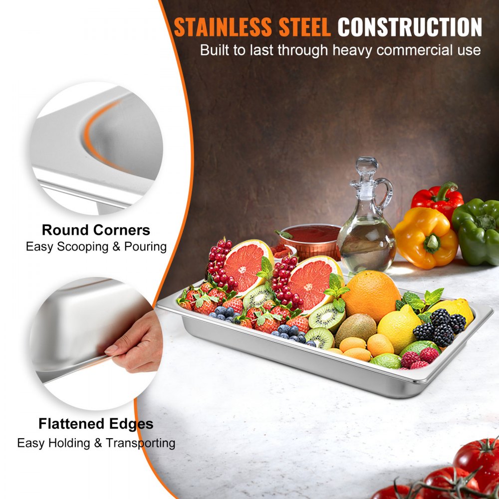 010529800149 - 6 Pack 20.9" Stainless Steel Steam Table Pans for Versatile Serving