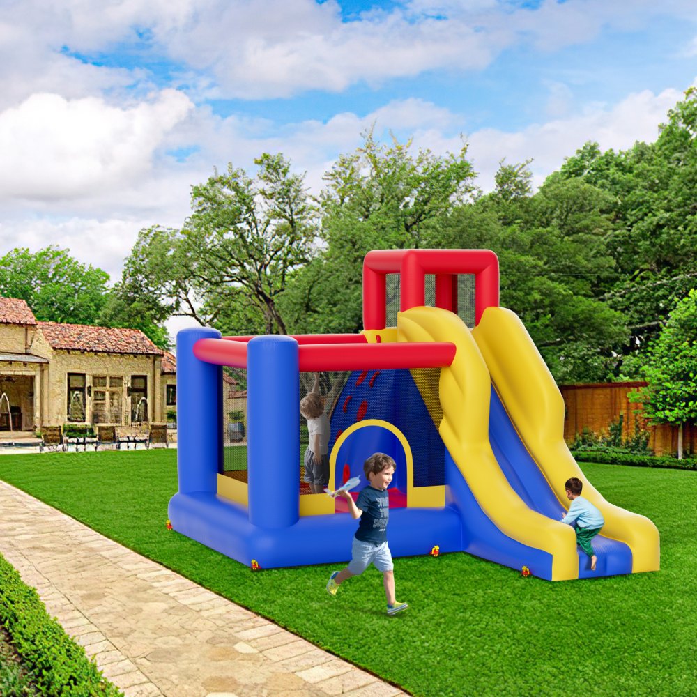 PL2471 - Fun Inflatable Bounce House 133.9"x102.4"x90.6" with Slide & Trampoline