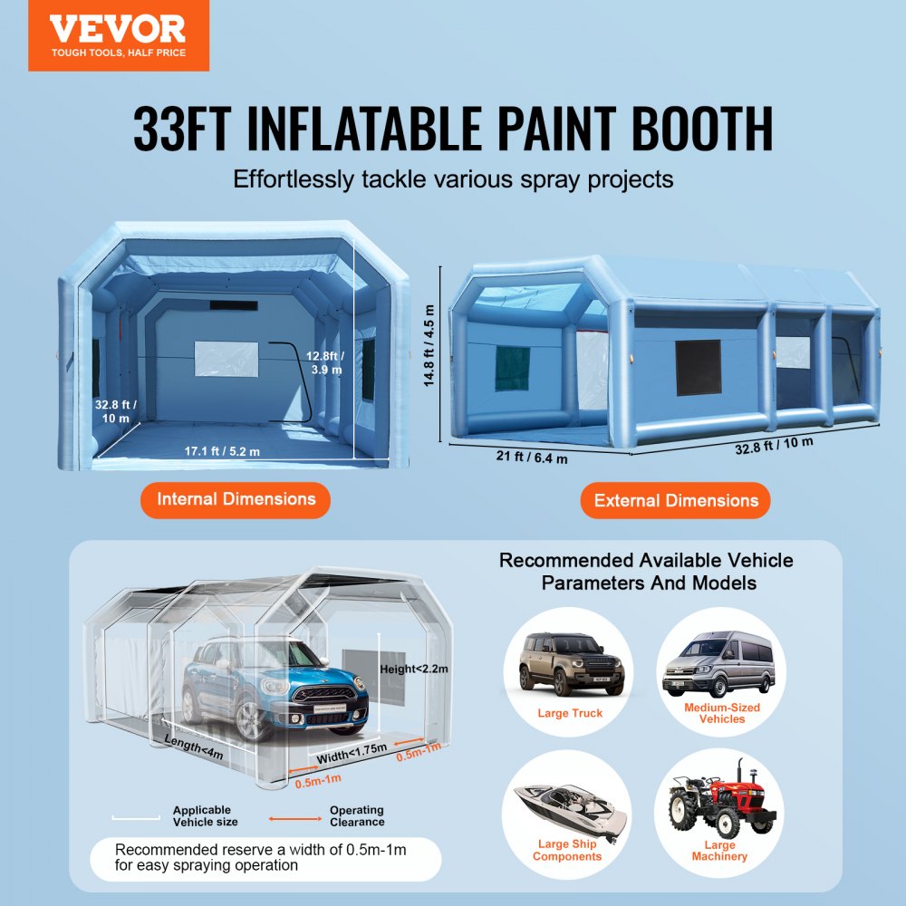 10x6.4x4.5m(C) - Durable 32.8ft Inflatable Paint Booth for Large Vehicles