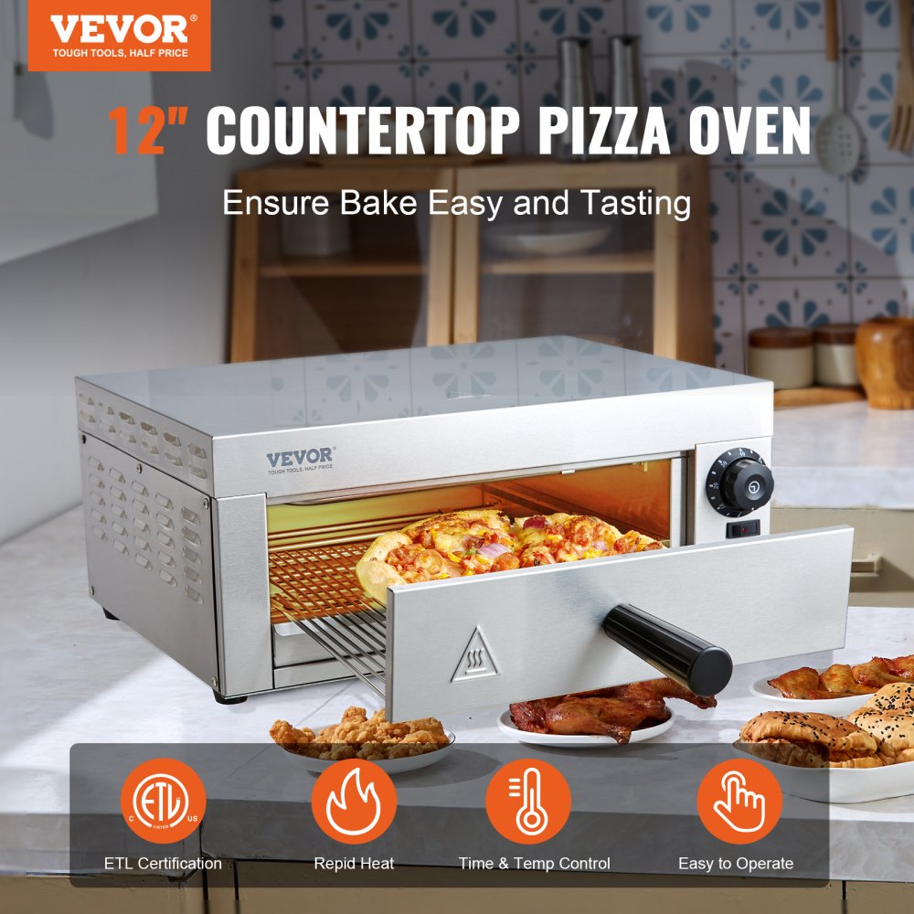 ZH-PT-1M - 12-Inch Stainless Steel Electric Pizza Oven with Precise Temperature Control