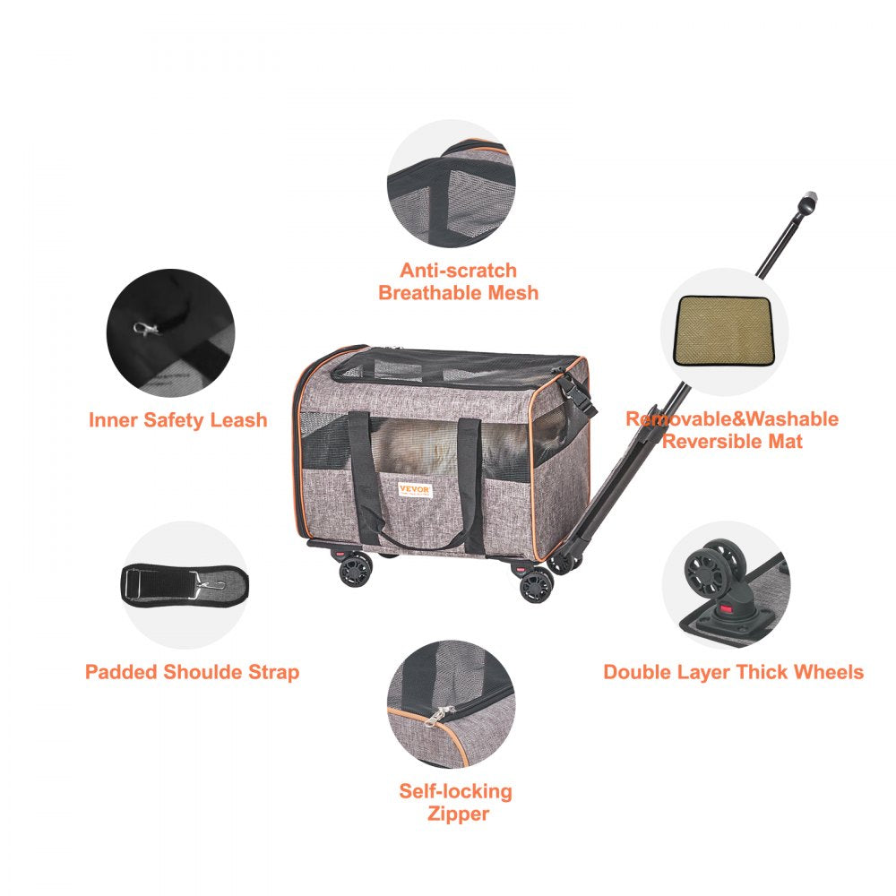 JW-XB21212255 - Rolling Cat Carrier with 360-Degree Wheels for Air Travel