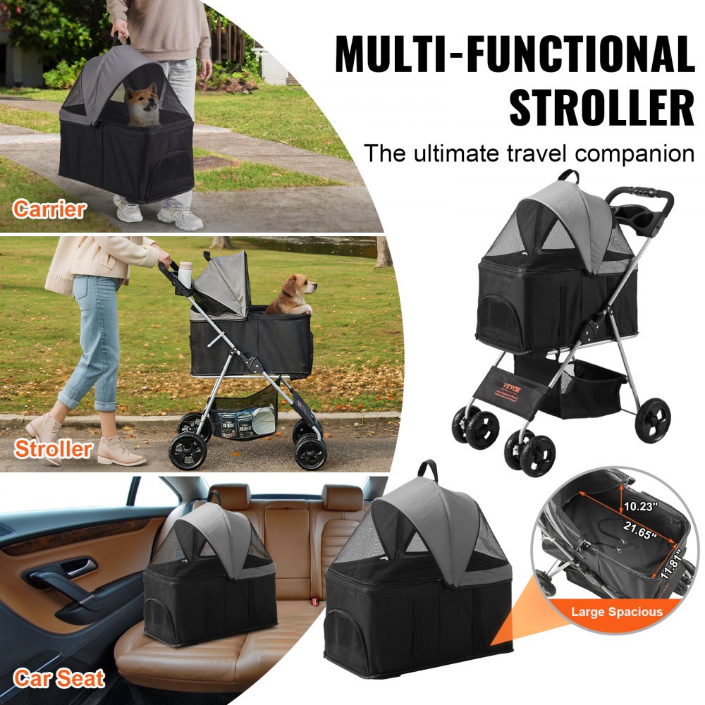 DTC-804F - VEVOR 35lb Capacity Pet Stroller with Detachable Carrier & Storage